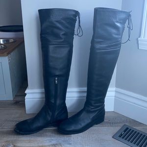 Black leather over the knee boots